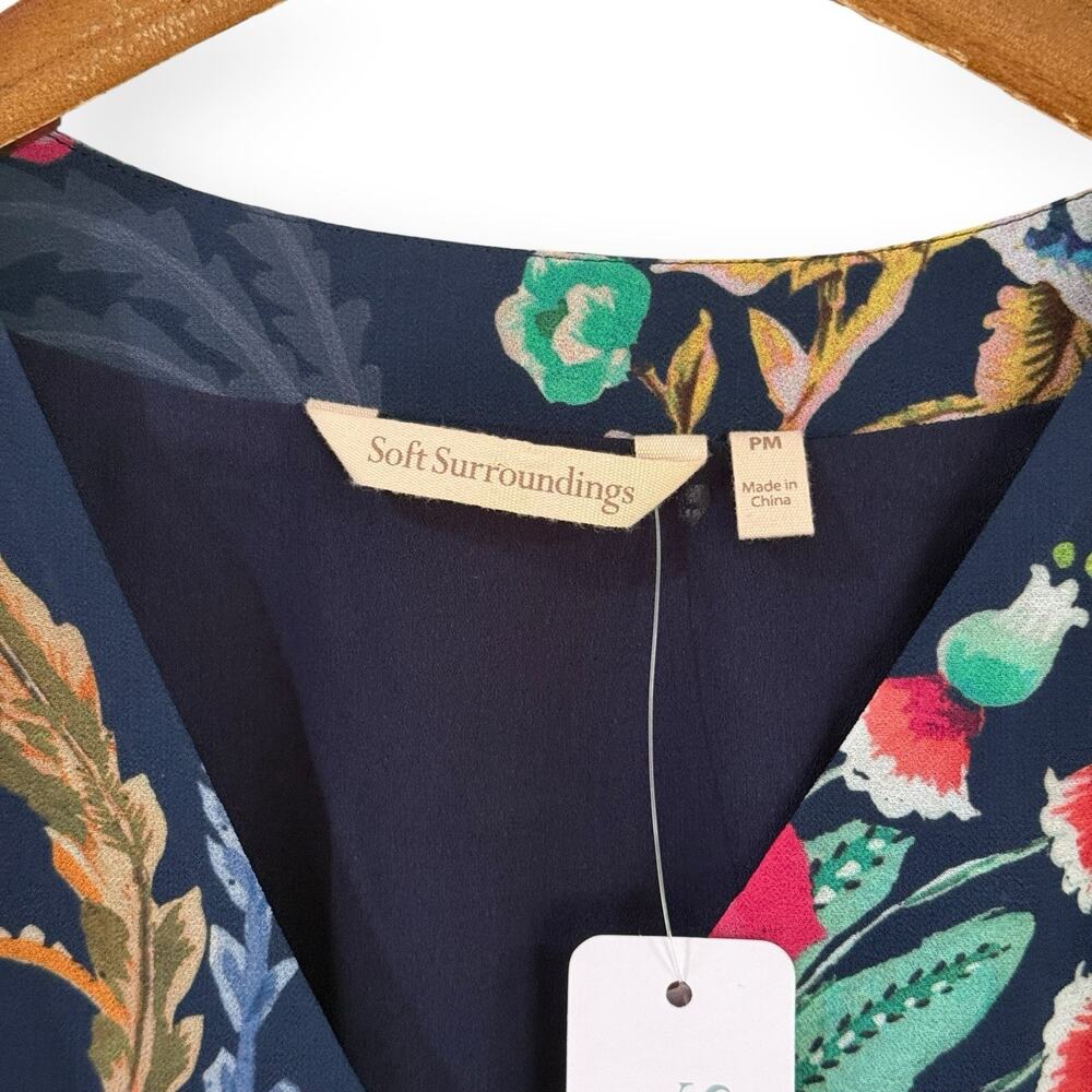 NWT Soft Surroundings Samantha Maxi Dress PM Navy Colorful Floral Faux Wrap $180 - Picture 4 of 14